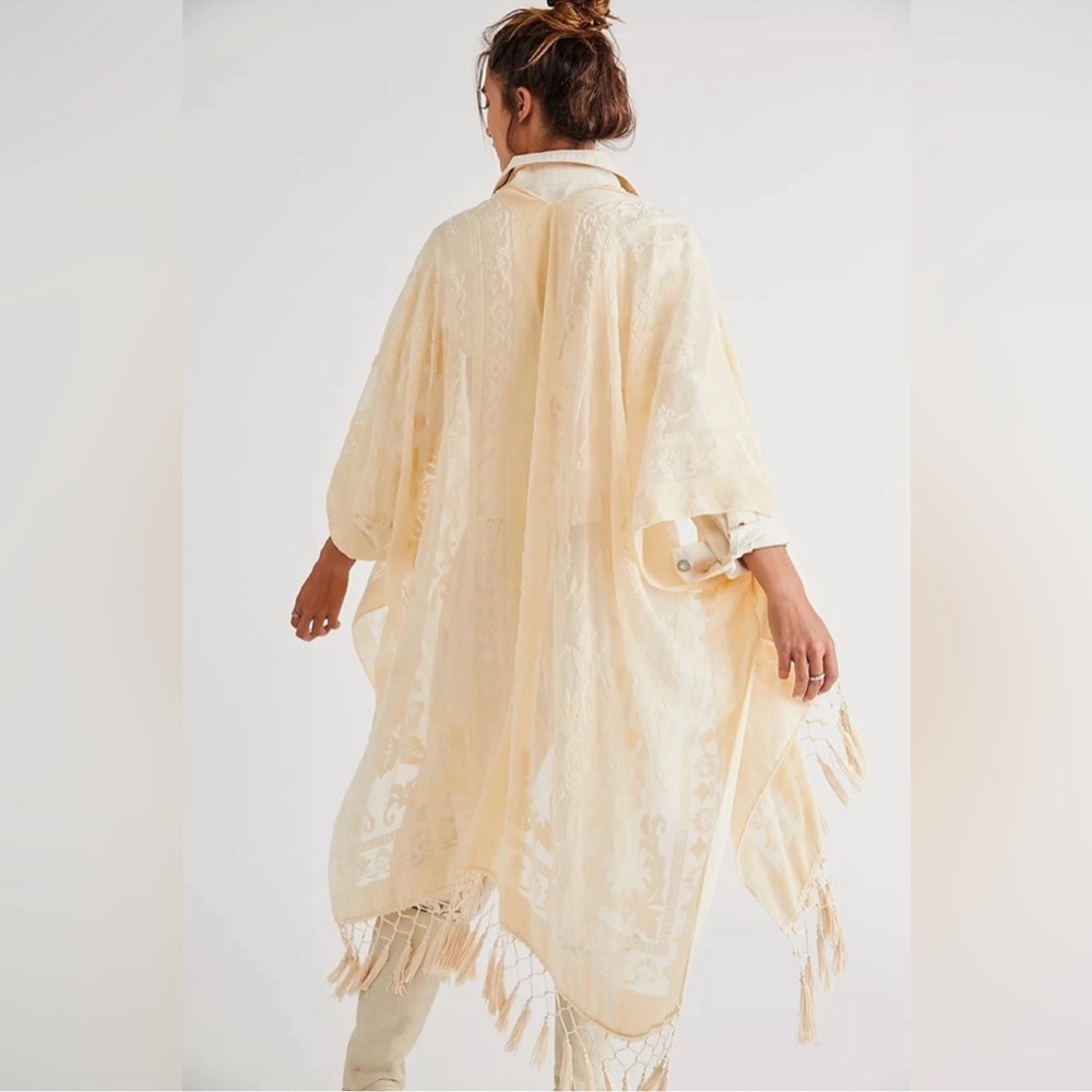 NWT * Free People Nightbird Burnout Kimono with Fringes